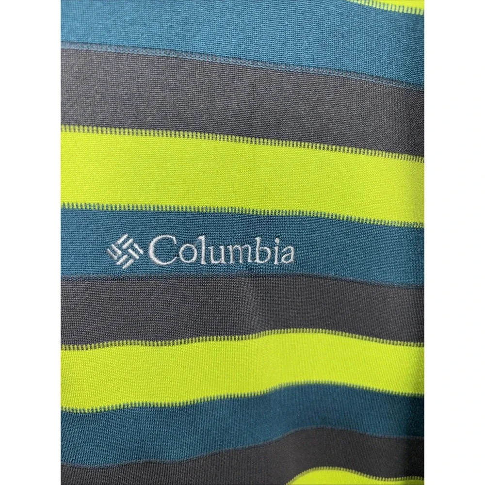 Columbia‎ Men's XL Polo Omni-Shade Green Striped Short Sleeve Golf Polo Shirt